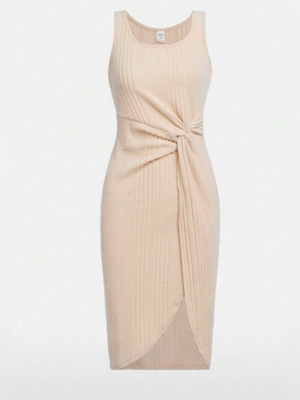 SHEIN Teen Girl Twist Front Ribbed Knit Dress, 
Color: Apricot/Size: 14 years